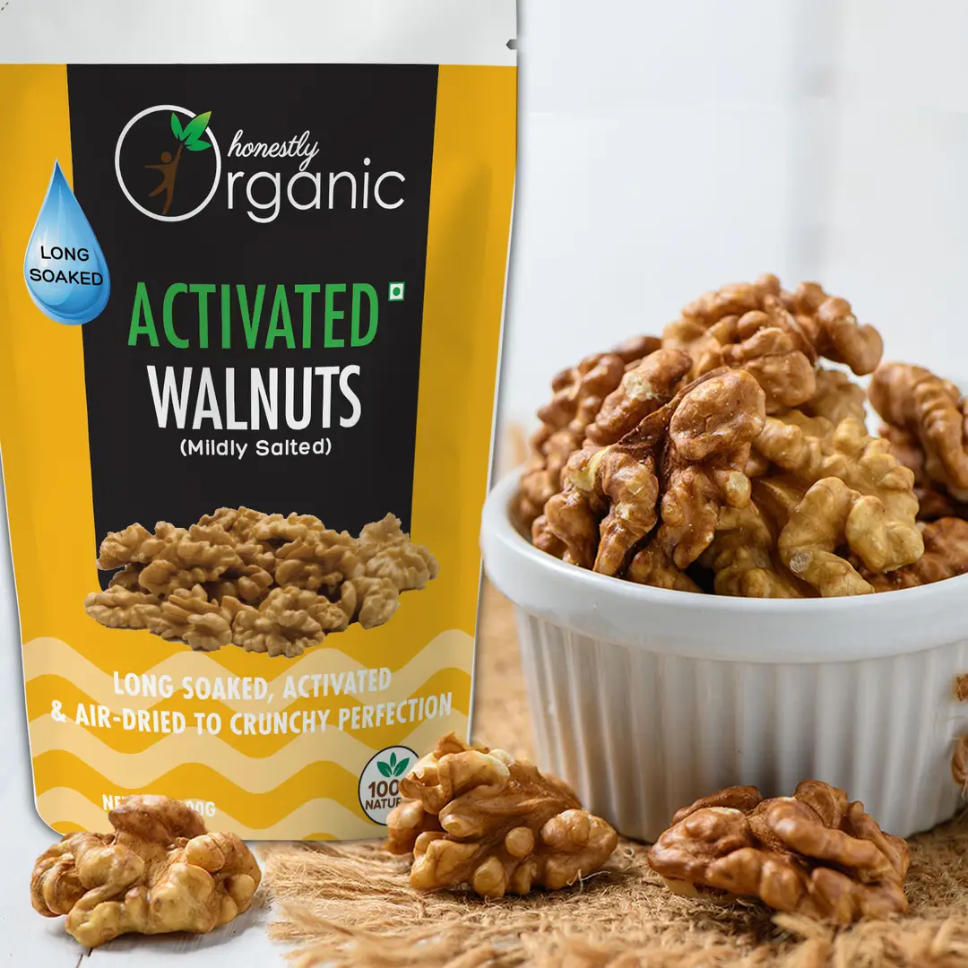 Honestly Organic - Activated Organic Walnuts - with Mildly Salted - for Regulating Body Weight - 100 gm