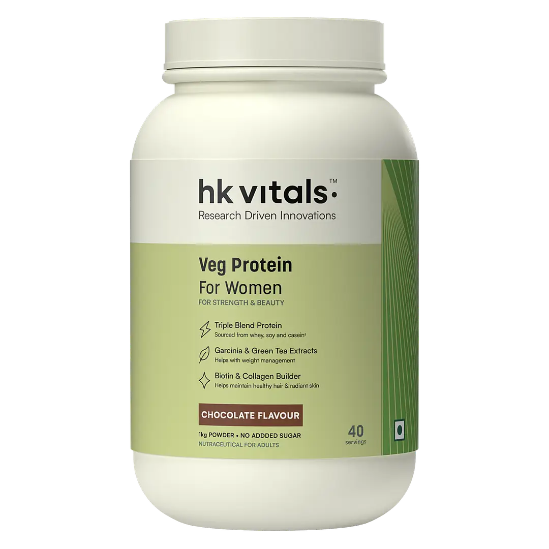 hk vitals ProteinUp Women (Chocolate, 1kg) | Vegetarian Protein with Soy, Whey, Collagen Builder Blend, Biotin, Garcinia & Green Tea | For Strength & Beauty - Chocolate (1000 gm)