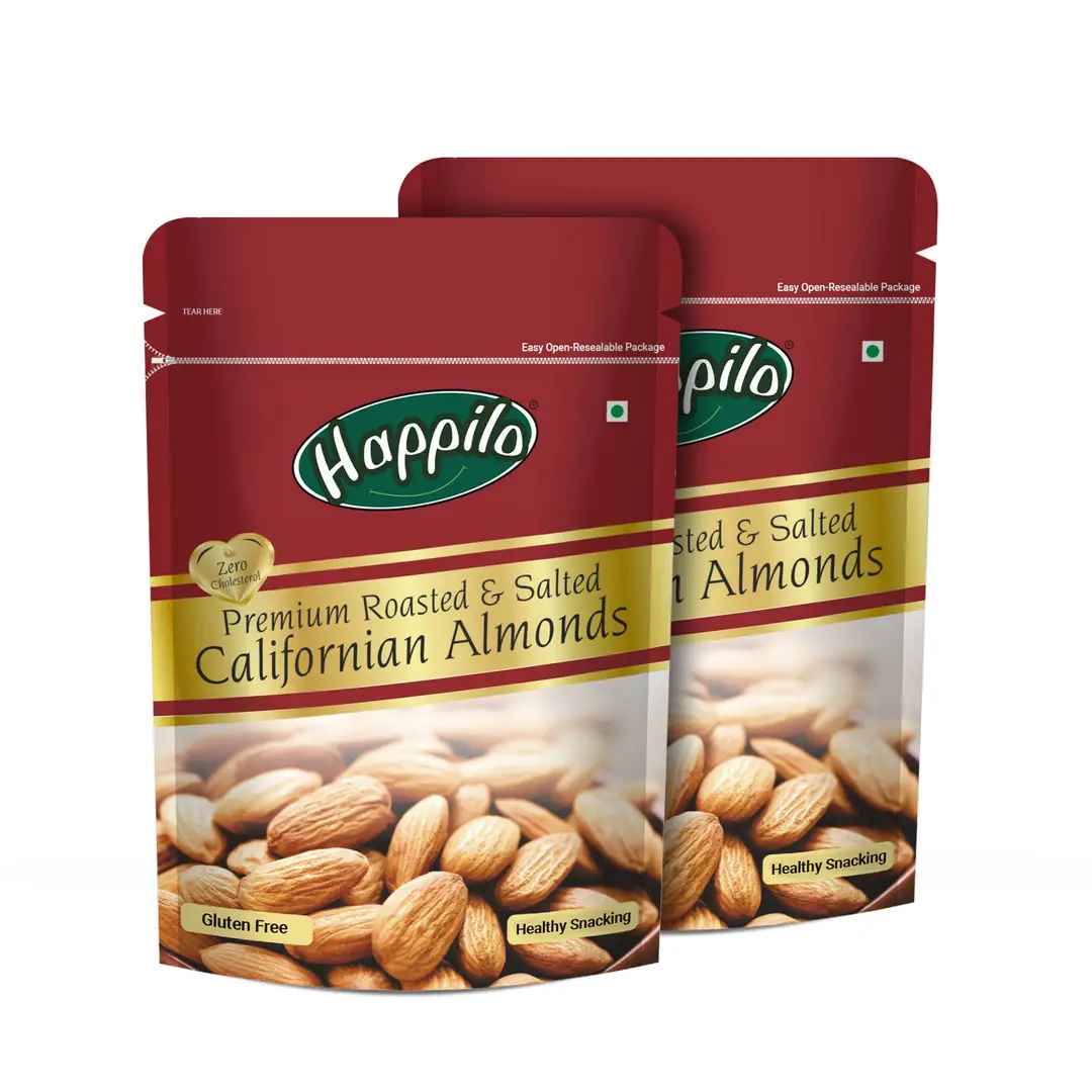 Happilo Premium Californian Almonds Roasted and Salted - Pack of 2 (400 gm)