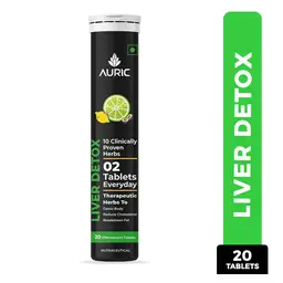 Auric Liver Detox Effervescent | Fizzy Water with 10 Ayurvedic Herbs | Clinically Researched Therapeutic Ingredients | Drop, Dissolve, Fizz, Drink | 20 Tablets icon