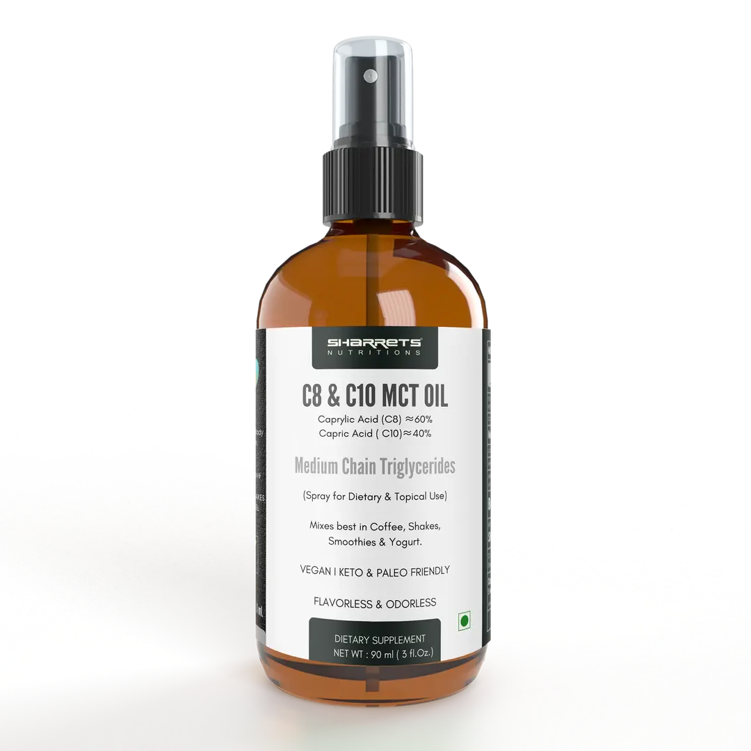 Sharrets C8 C10 MCT oil 90 ml Spray - MCT Oil for Weight Loss, Heart & Brain Health - Pack of 1 (90 ml)