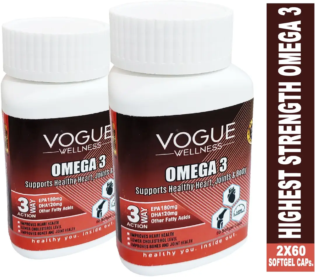 Vogue Wellness Fish Oil Omega 3 High Strength for Heart, Joint, Brain Booster - Pack of 2 (120 Tablets)