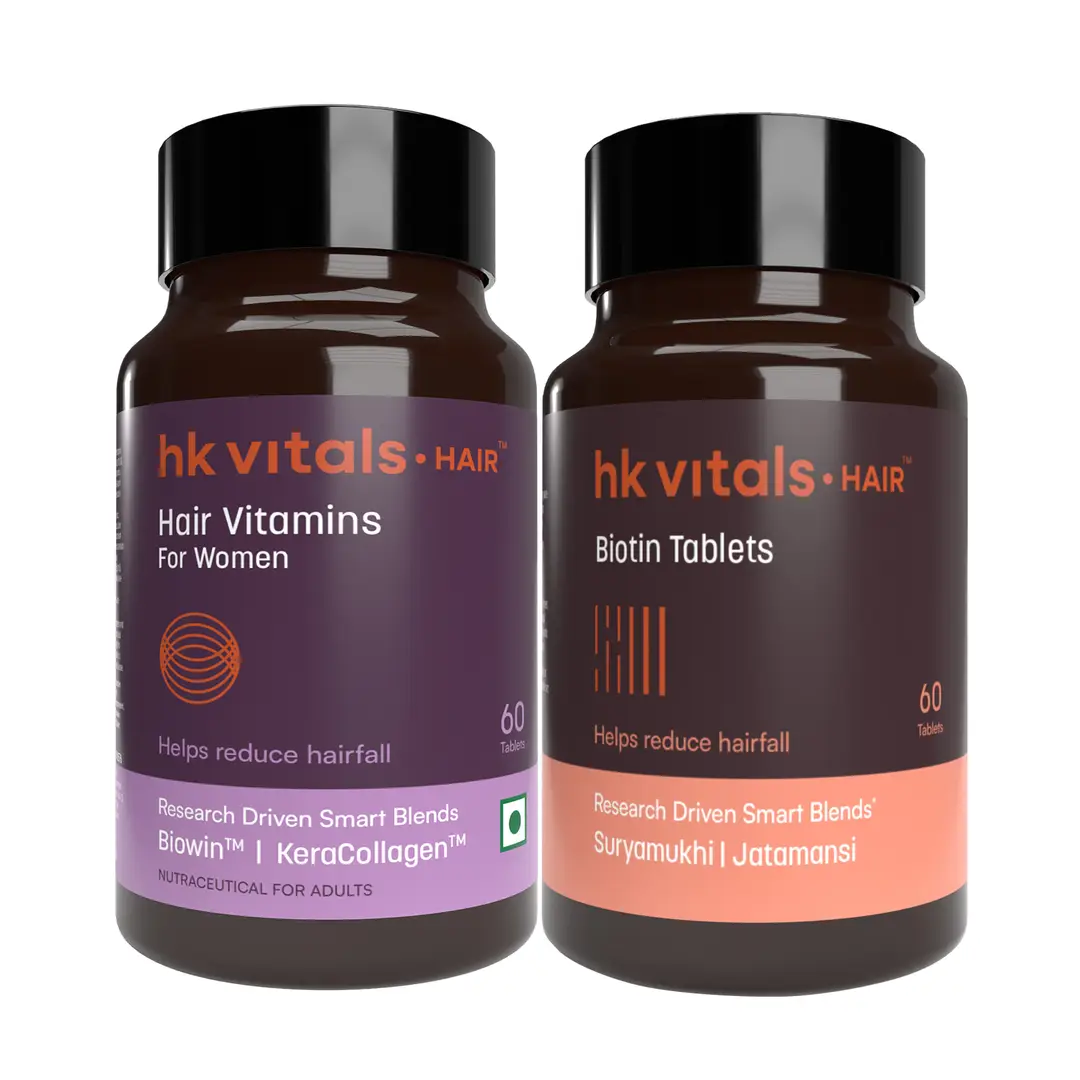 hk vitals Hair Vitamins for Women (60 Tablets) and Biotin (60 Tablets) for Hair Growth, Skin and Nails Health - (Combo Pack)