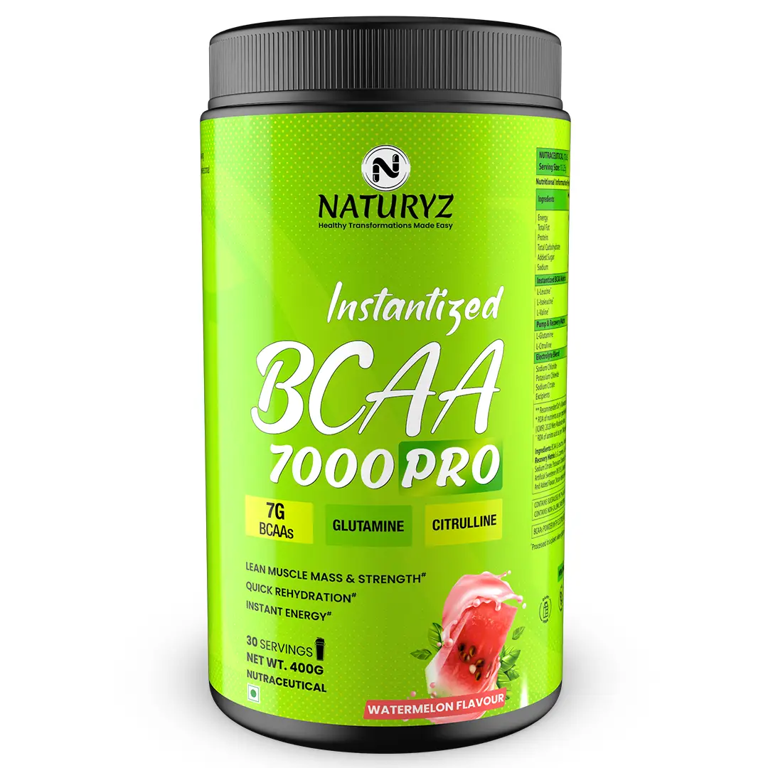 Naturyz Instantized BCAA 7000 PRO with 7G BCAAs Glutamine for Lean Muscle Mass and Energy - Watermelon,400 gm