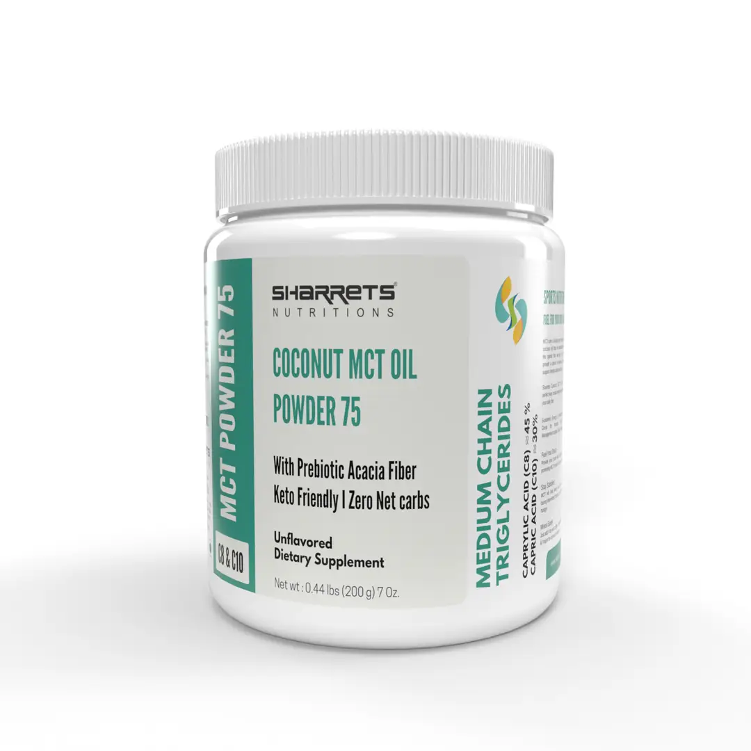 Sharrets Coconut MCT Oil Powder 75 with Prebiotic Fibre for Weight Loss - Pack of 1 (200 gm)