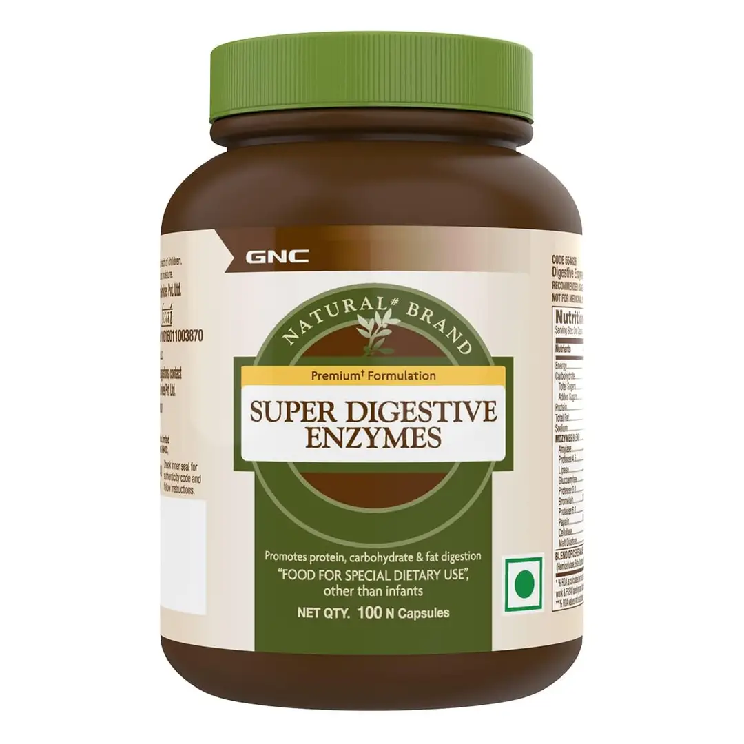 GNC Natural Brand Super Digestive Enzymes, 100 Capsules, Supports Protein, Carbohydrate and Fat - Pack of 1( 100 Capsules )