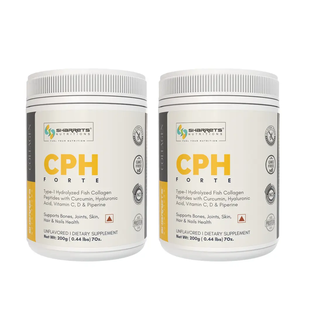 Sharrets CPH FORTE, Hydrolyzed Fish Collagen Peptides with Vitamin C, Hyaluronic Acid - Pack of 2 (400 gm)