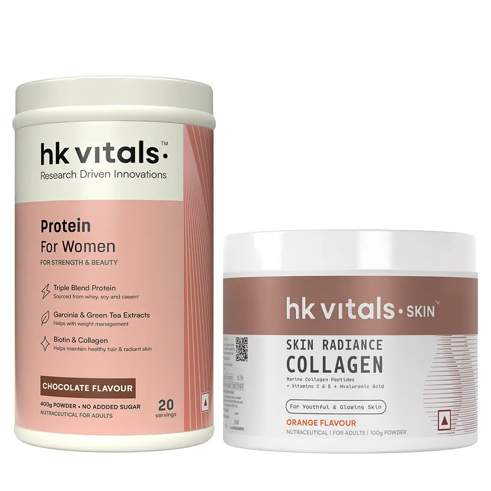 hk vitals Marine Collagen Supplements (Orange, 100g) with ProteinUp Women, Triple Blend Whey Protein (Chocolate, 400g) | Combo Pack - (Combo Pack)