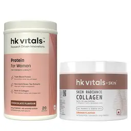 hk vitals Marine Collagen Supplements (Orange, 100g) with ProteinUp Women, Triple Blend Whey Protein (Chocolate, 400g) | Combo Pack