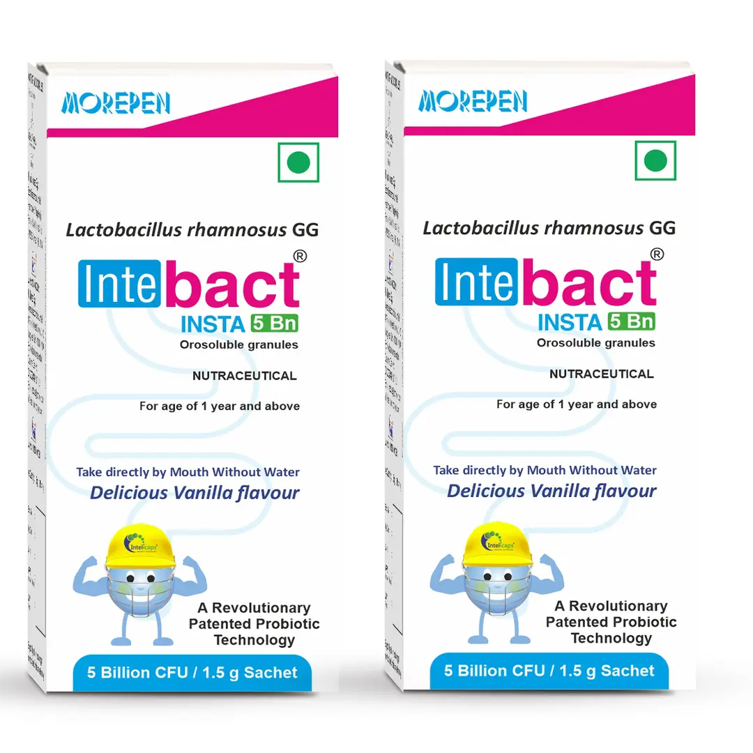 Dr. Morepen Intebact Insta 5BN CFU Probiotics Supplement for Digestive Health - Pack of 2 (12 Sachets)