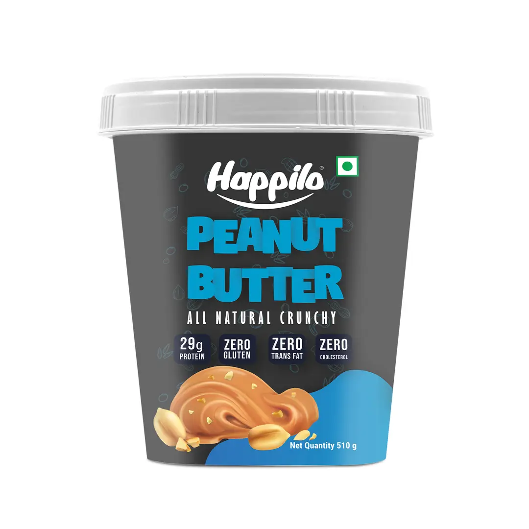 Happilo All Natural Unsweetened Peanut Butter for Weight Management - All Natural Crunchy,510 gm