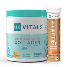 HealthKart HK Vitals Skin Radiance Collagen Powder, Marine Collagen (Orange, 100 g) & Glutathione Effervescent, 15 Tablets (Orange) icon