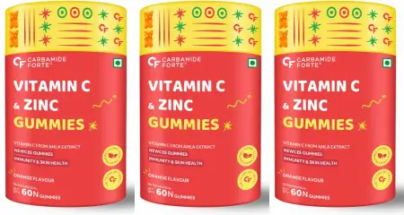 Carbamide Forte Vitamin C Gummies with Zinc for Heart, Hair, Skin and Collagen Builder - Pack of 3 (180 Gummies)