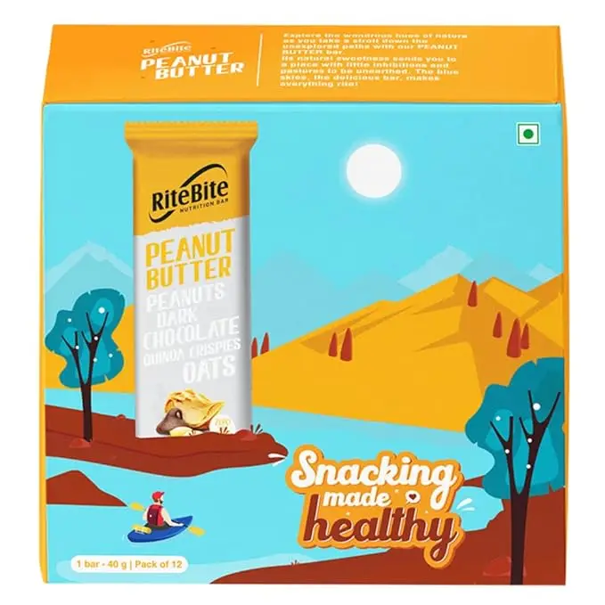 RiteBite 35g Nutrition Bar for Healthy Snacking - Peanut Butter (12 Bars)