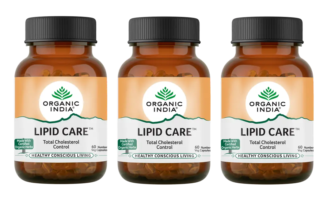 Organic India Lipid Care - Helps to maintain healthy cardiovascular functions and normal cholesterol levels in the body - Pack of 3 (180 Capsules)
