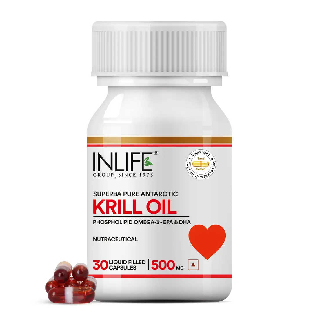 INLIFE - Krill Oil (Superba) Phospholipid Omega 3 with Astaxanthin 500 mg - 30 Capsules - Pack of 1 (30 Capsules)