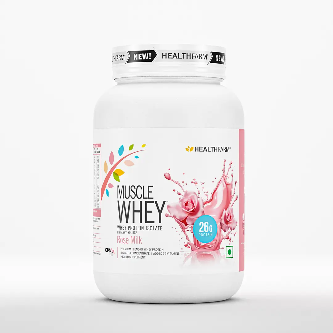 Healthfarm Muscle Whey Protein for Strength and Muscle Growth - Rose Milk,1 Kg