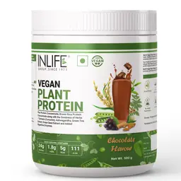 INLIFE - Vegan Plant Based Protein Powder 24g Protein (Pea & Brown Rice) 5g BCAA 1.8g Fiber with Ashwagandha Green Tea & Grape Seed Digestive Enzymes Bodybuilding Supplement Men Women (500 grams) icon