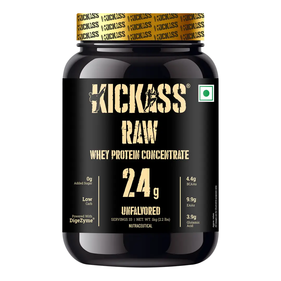 Kickass - Raw Whey Concentrate - with Lactase, Cellulase, Lipase - for strength and stamina - 1000 gm