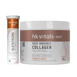 hk vitals Glutathione (Lemon, 15 Effervescent Tablets) with Skin Radiance Collagen (Orange, 100 gm)