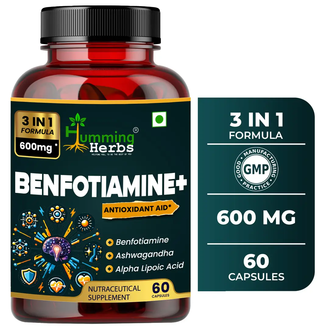 Humming Herbs Benfotiamine with Ashwagandha for Energy, Nerve Health and Metabolic - Pack of 1 (60 Capsules)