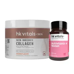 HealthKart HK Vitals Skin Radiance Collagen Powder (Orange, 100 g) & Multivitamin Plus Women (30 Tablets)