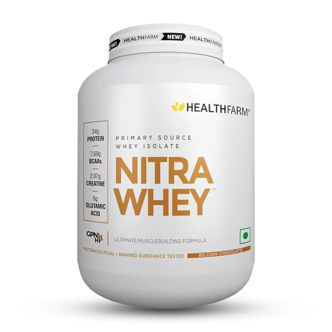 Healthfarm Nitra Whey Protein for Building Strength and Enabling Muscle Growth - Belgian Chocolate,2 Kg