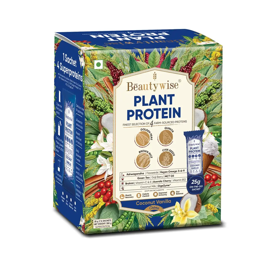 Beautywise Plant Protein with Ashwagandha,Brahmi for Lean Muscle Mass - Coconut Vanilla