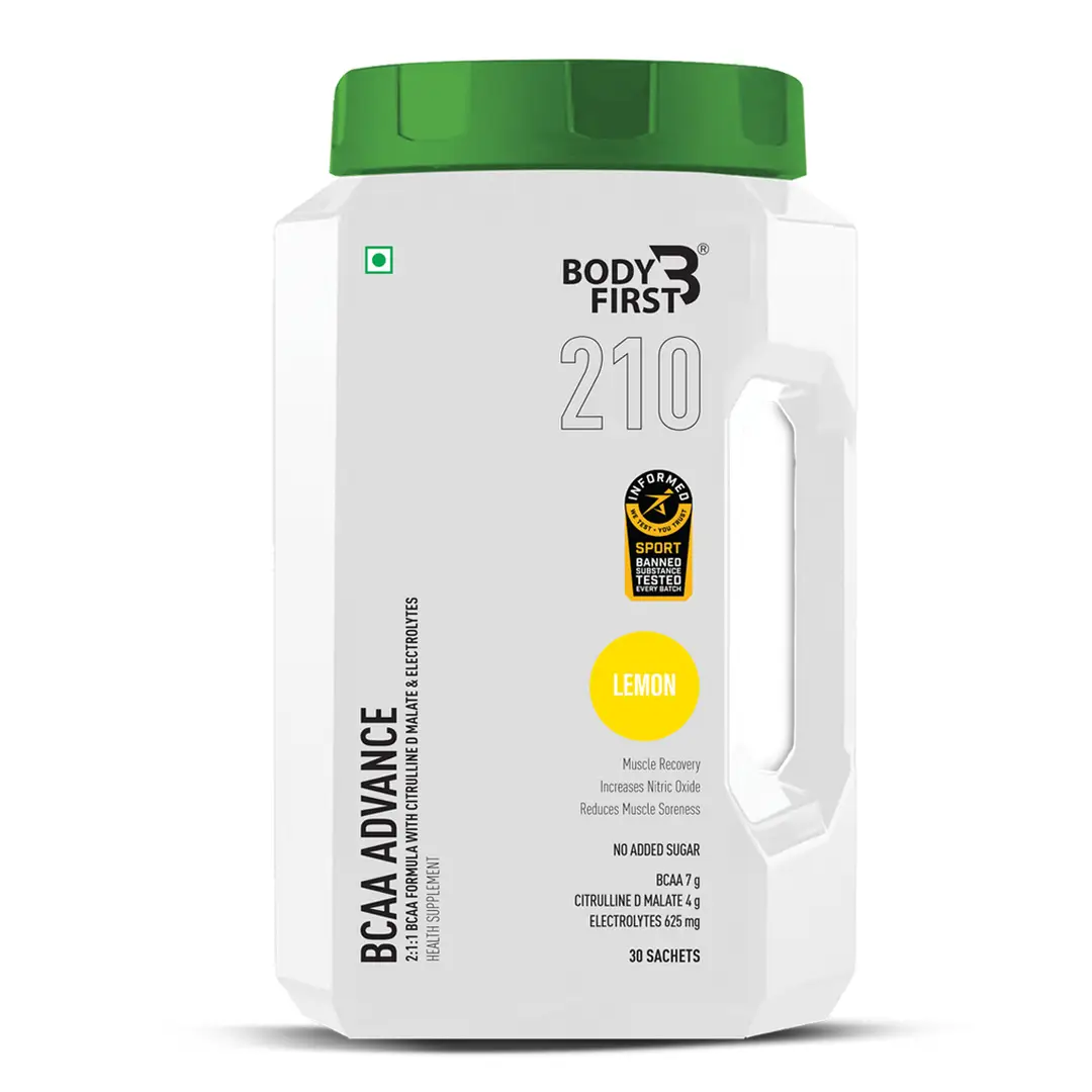 Bodyfirst Bcaa Advance, 30 Sachets - Muscle Recovery,Increases Nitric oxide,Reduces Muscles Soreness - Lemon
