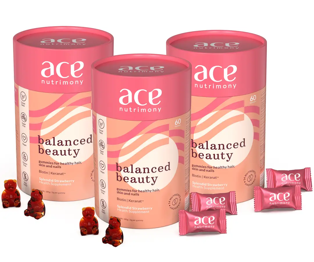 Ace Nutrimony - Balanced Beauty Gummies for hair, skin and nails - Pack of 3 (180 Gummies)