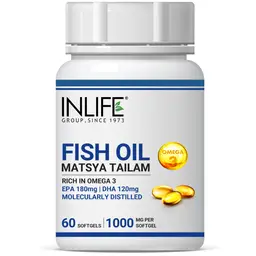 INLIFE - Fish Oil Omega 3 Capsules 180mg EPA 120mg DHA Molecularly Distilled Supplements for Men Women, 1000mg - 60 Softgels icon