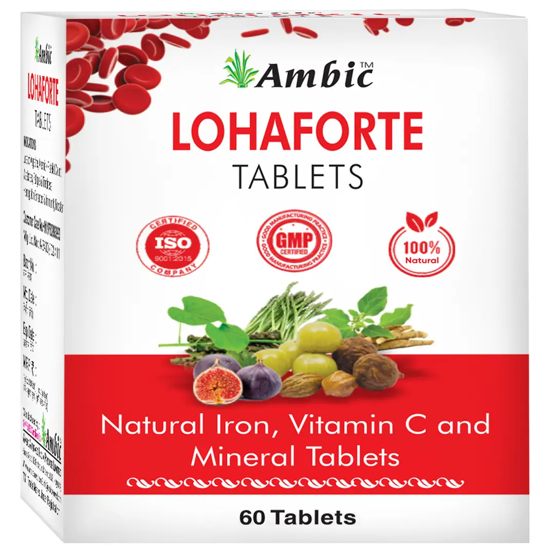 Ambic Wellness Lohaforte Iron for Increasing Hemoglobin Naturally - Pack of 1 (60 Tablets)