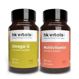 hk vitals Omega 3 Supplement & Multivitamin (60 Tablets Each) Combo Pack | For Men and Women