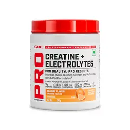 GNC Creatine+ Electrolytes | 3g Creatine Monohydrate + Sodium, Potassium, Calcium, Magnesium | Boosts Muscle Growth, Hydration, Energy & Recovery | Zero Sugar | 100% Veg | 100g | Orange