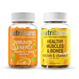 Nutriburst -  Immunity Booster with Vitamin C, Zinc and Amla extract 60 Gummies + Nutriburst -  Healthy Muscles and Bones Calcium and Vitamin D Sugar Free 60 Natural Lemon Flavour Gummies icon
