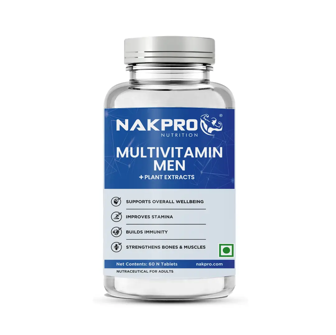 Nakpro Multivitamin for Men with Calcium, Zinc, Magnesium for Stamina and Immunity - Pack of 1 (60 Tablets)