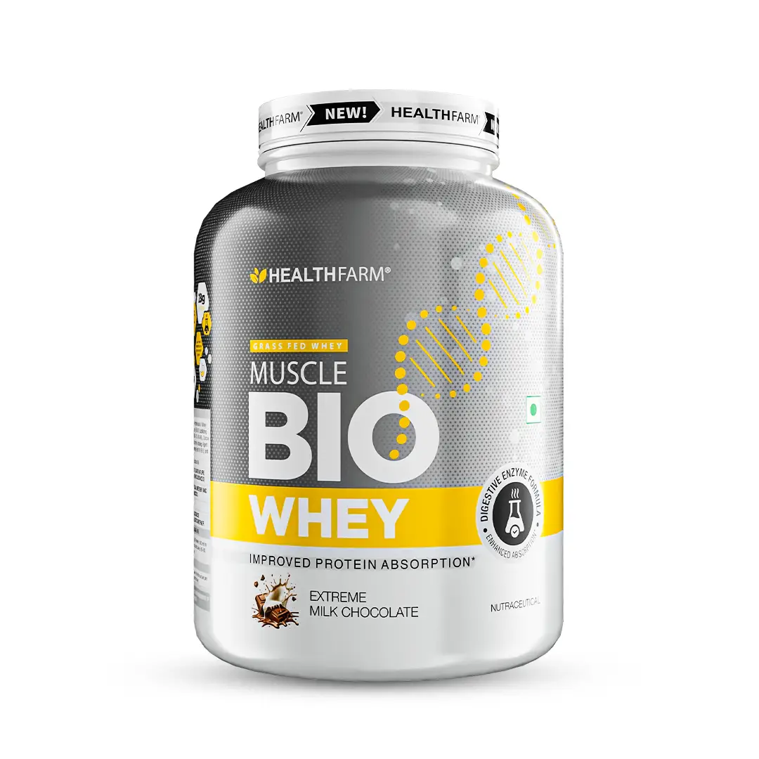 Healthfarm Muscle Bio Whey Protein for Lean Muscle Mass - Extreme Milk Chocolate,2 Kg
