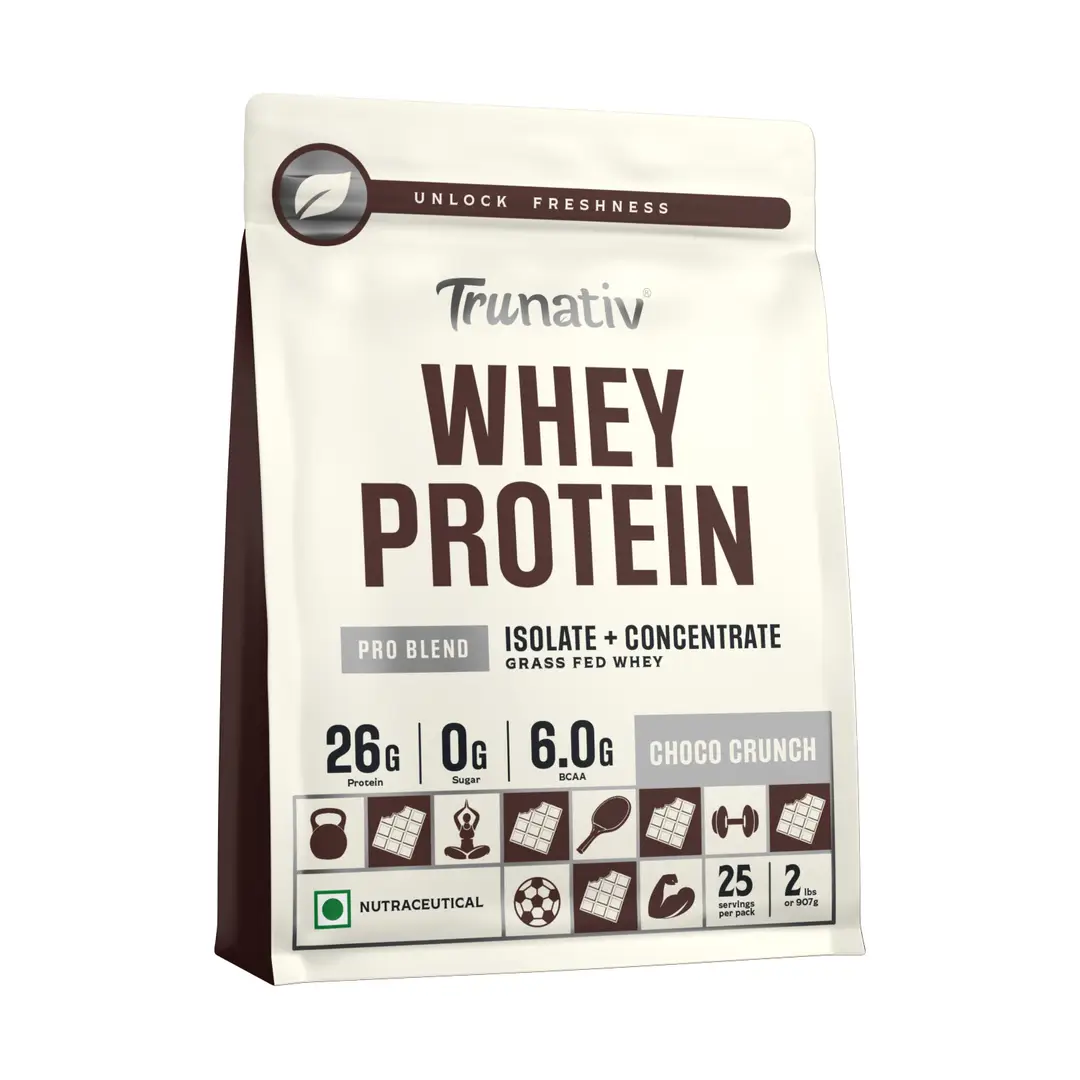 Trunativ Pro Blend Whey Protein with Grass-Fed Isolate & Concentrate for Muscle Recovery and Strength - Choco Crunch,2 lb
