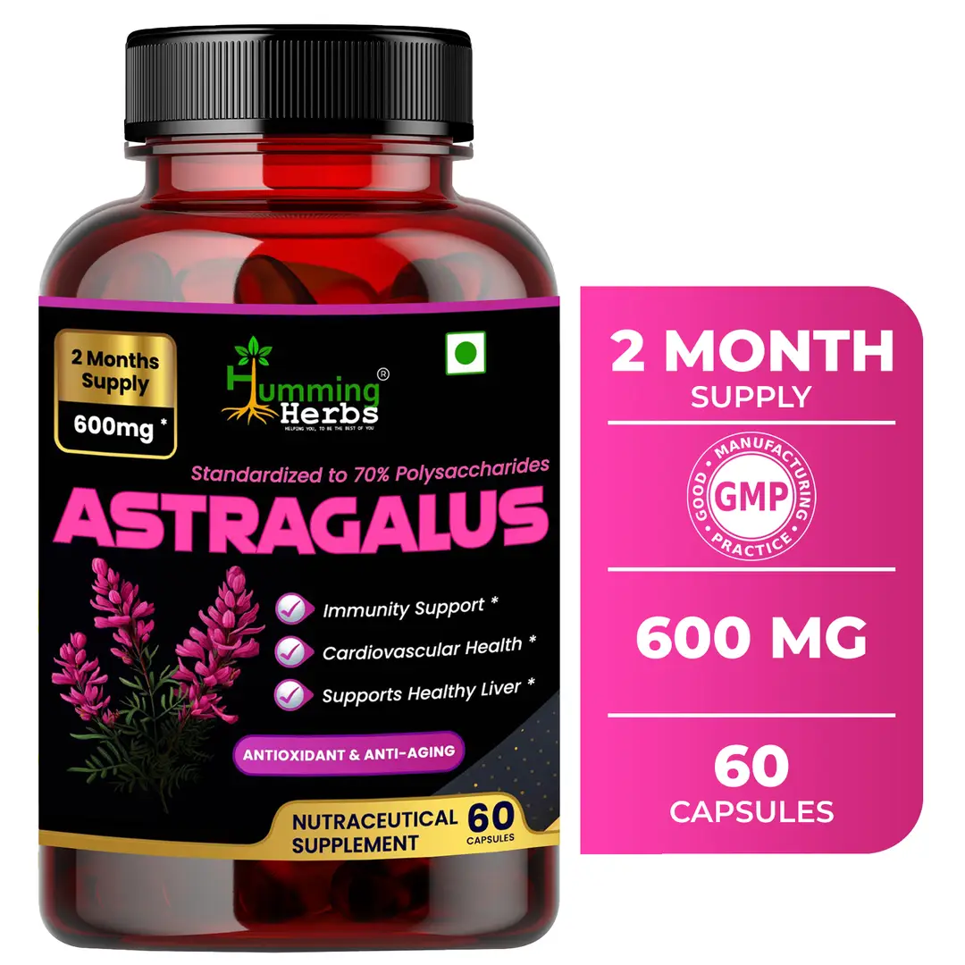 Humming Herbs Astragalus Root Extract for Immune, Cardiovascular and Liver Health - Pack of 1 (60 Capsules)