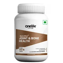 Onelife Joint And Bone Health Bone Bliss That Contains Clinically Researched Acticissus, Alfalfa, Calcium, Magnesium, Vitamin D2, K2, B12 & Zinc: Promotes Bone & Joint Health - 60 Tablets (Vegan). icon