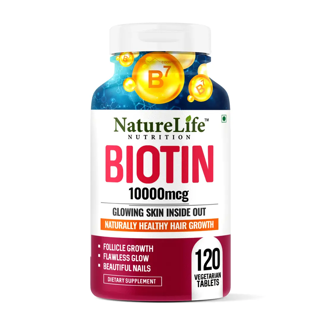 Nature Life Nutrition Biotin 10,000mcg for Healthy Hair, Skin & Nails - Pack of 1(120 Tablets)