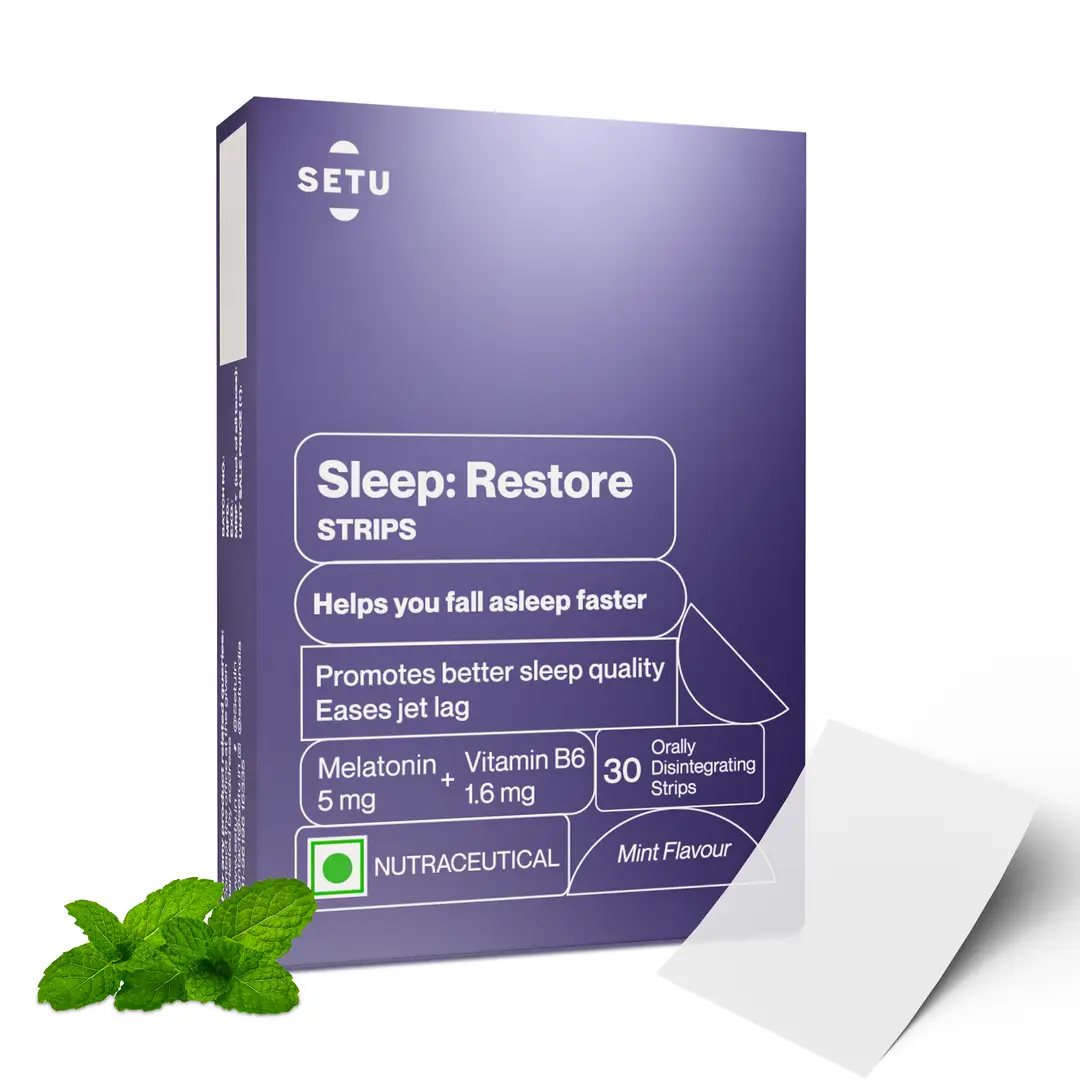 Setu Melatonin 5mg, Promotes Relaxation & Sleep, Helps Improve Sleep Quality, Eases Jet Lag Strain, Non Habit Forming, Tasty Mint Flavor - Pack of 1 (30 Strips)