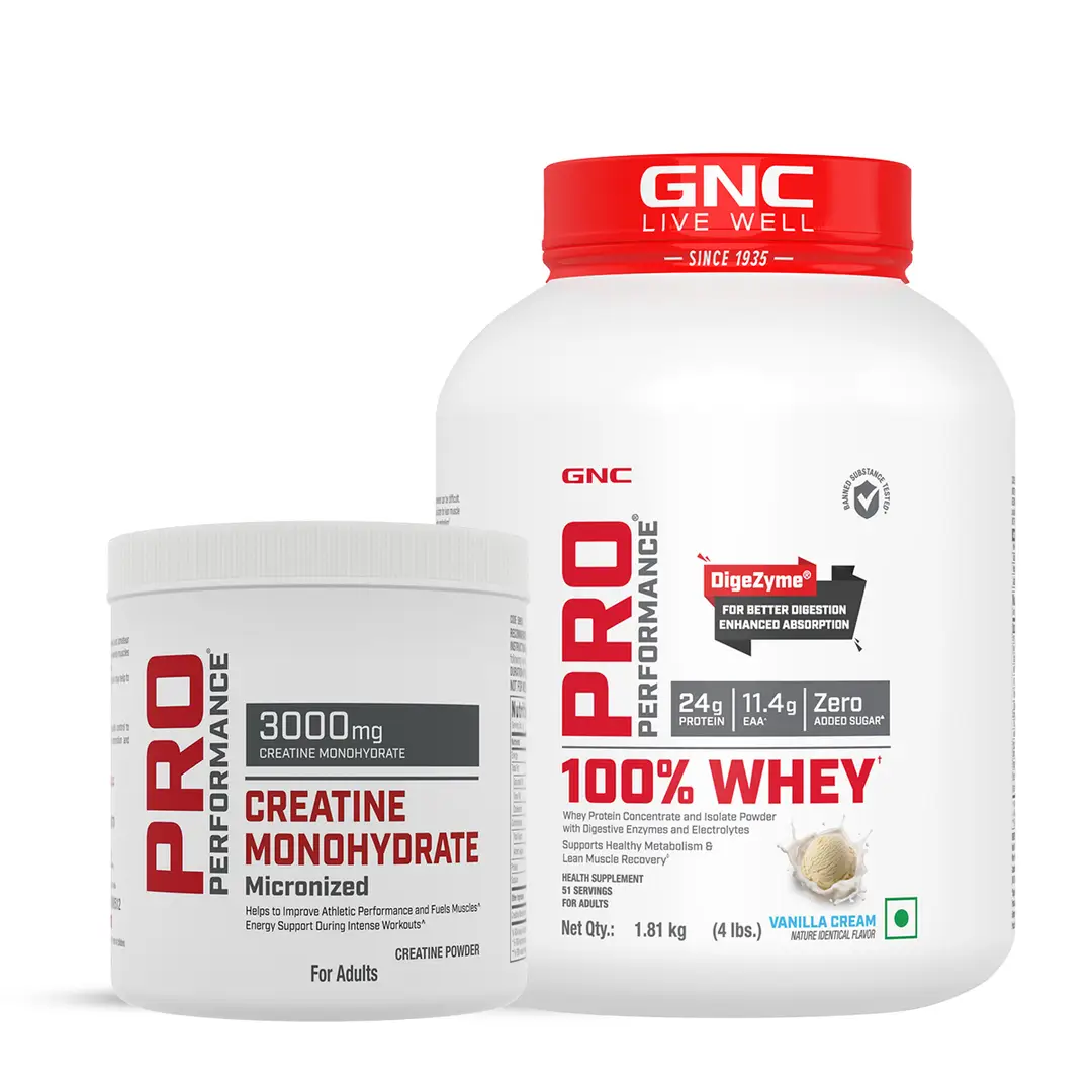 DSC - GNC - Pro Performance 100% Whey Vanilla + Creatine Monohydrate Combo -4lbs / 250gm Combo - Combo Pack (Whey + Creatine)