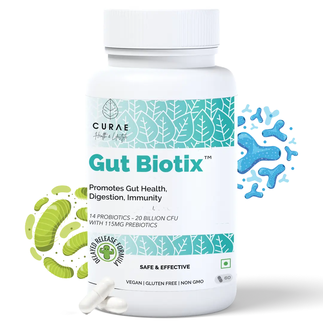 Curae Health: Gut Biotix, Get relief from Gas, Promotes gut health, digestion and immunity - Pack of 1 (60 Capsules)