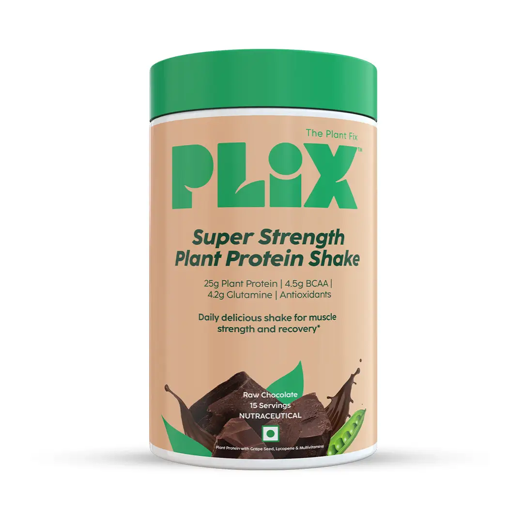 Plix Super Strength Plant Protein Shake with Pea Protein Isolate and Brown Rice Blend for Strength and Recovery - Raw Chocolate,1.1 lb
