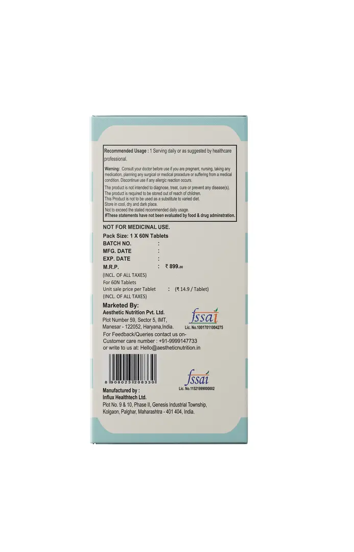 Aesthetic Nutrition Hair, Skin & Nail with Red Yeast Rice, Vitamin C, Niacinamide, Folic Acid, and Zinc for Healthy Hair - Pack of 1 (30 Tablets)