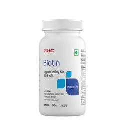 GNC Biotin 10000mcg Tablets | Reduces Hair Fall & Thinning | Promotes Hair Growth | Controls Frizz | Smoothens Hair Texture | Improves Skin & Nails | USA Formulated | 10000mcg Per Serving | 90 Tablets icon