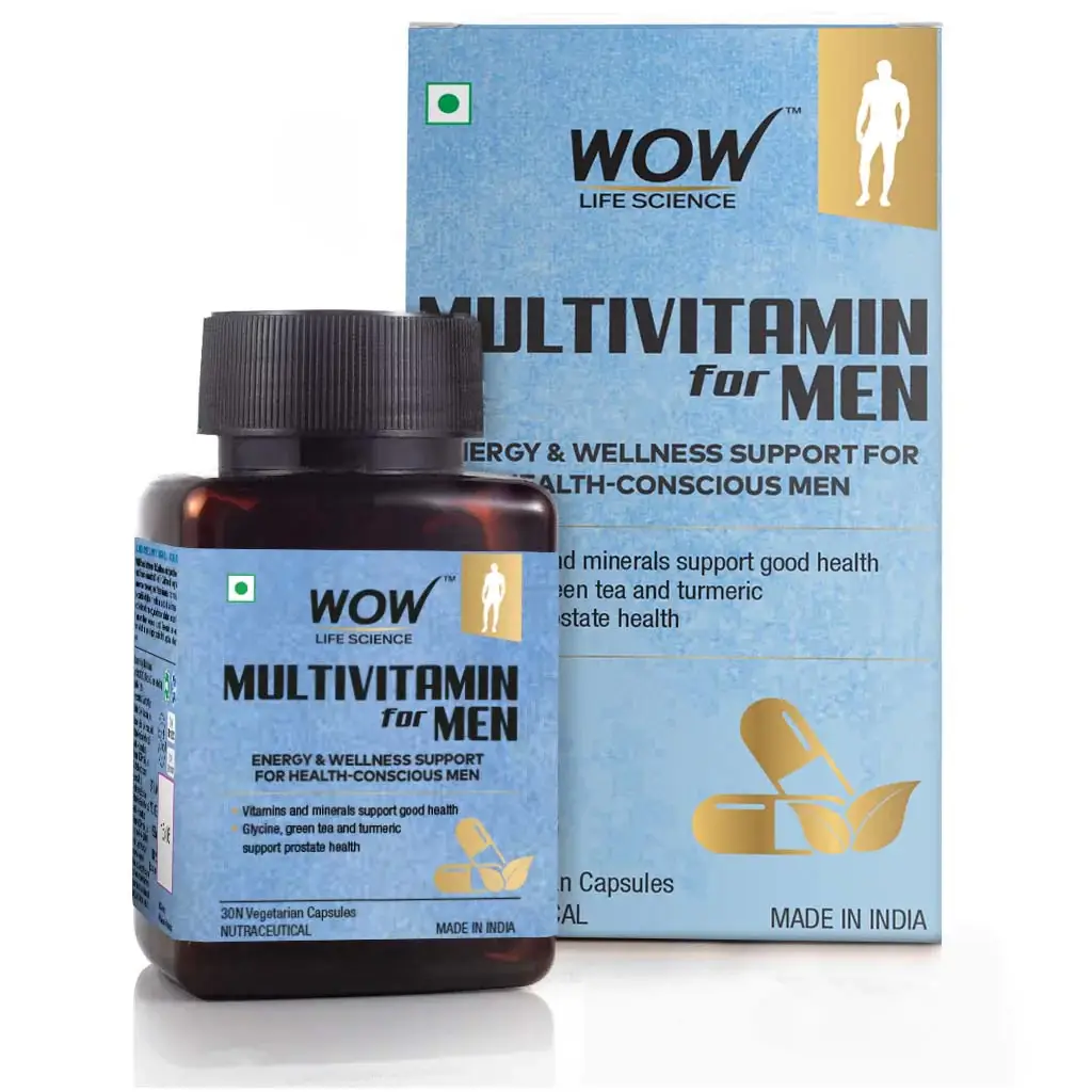 WOW Life Science - Multivitamin for Men - with Glycine, Green Tea, Turmeric, Vitamins - Pack of 1 (30 Capsules)