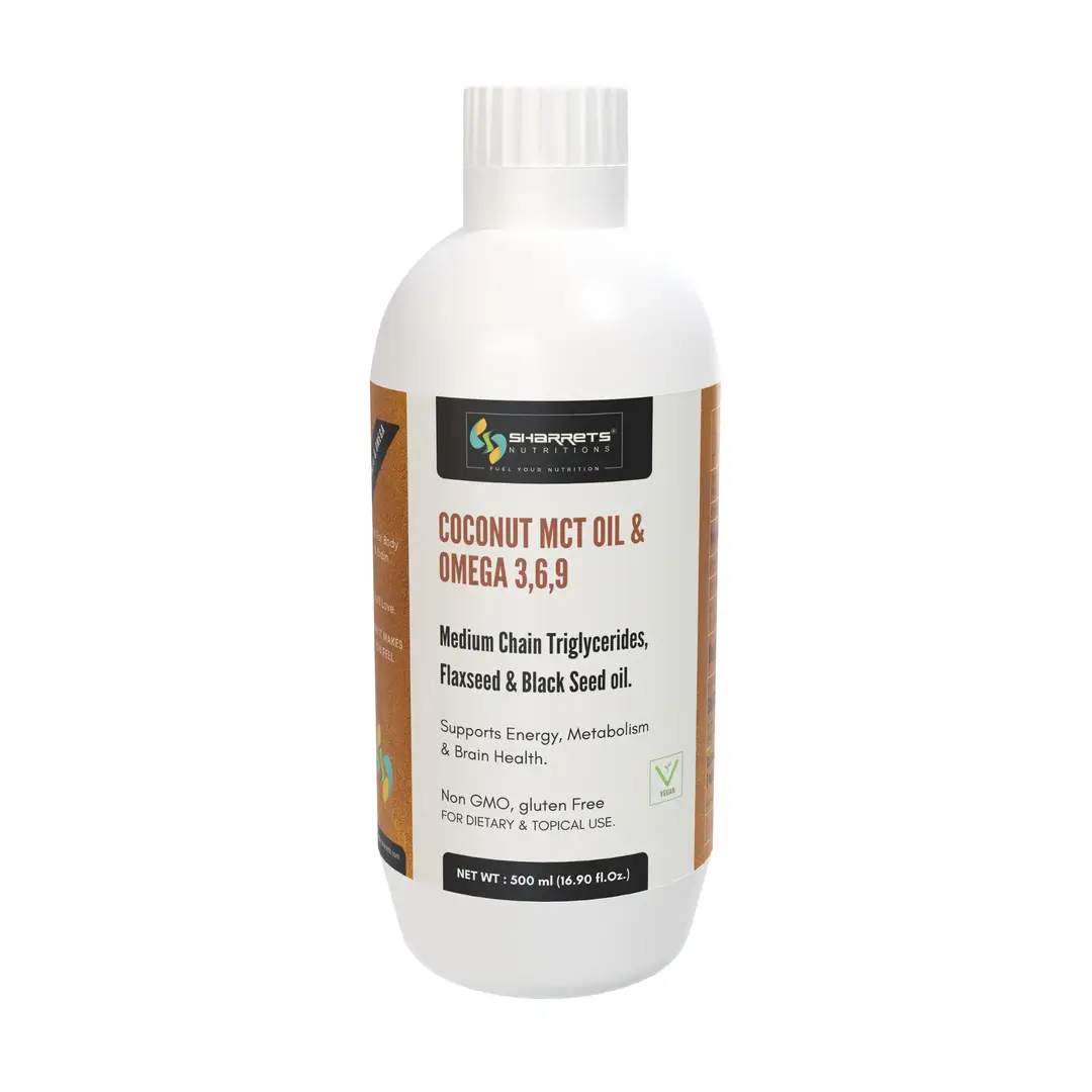 Sharrets Coconut MCT oil with Omega 3 6 9 for Energy Booster and Fat Burner - Pack of 1 (500 ml)