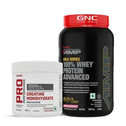 GNC - AMP 100% Whey Advanced Creamy Strawberry + Creatine Monohydrate-2lbs / 100gm Combo icon